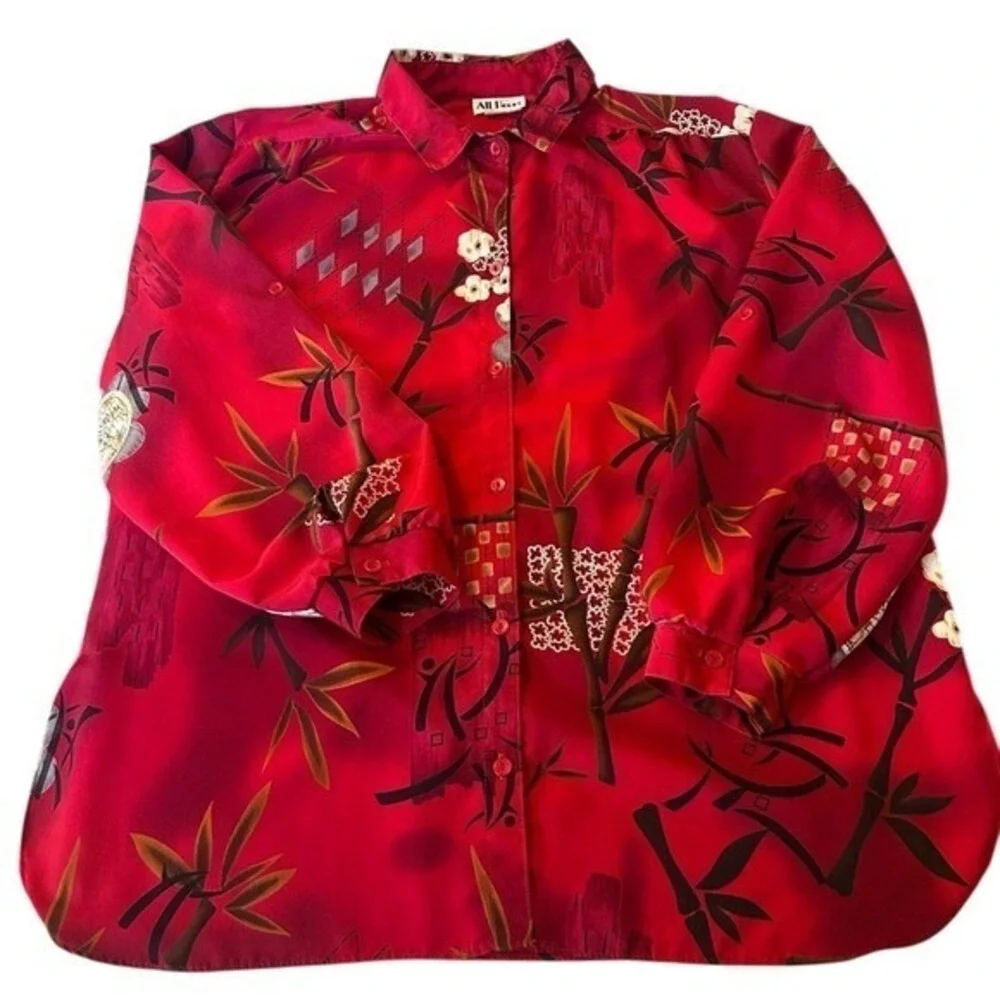 All Hours Red Button Down‎ Shirt Blouse Size 40